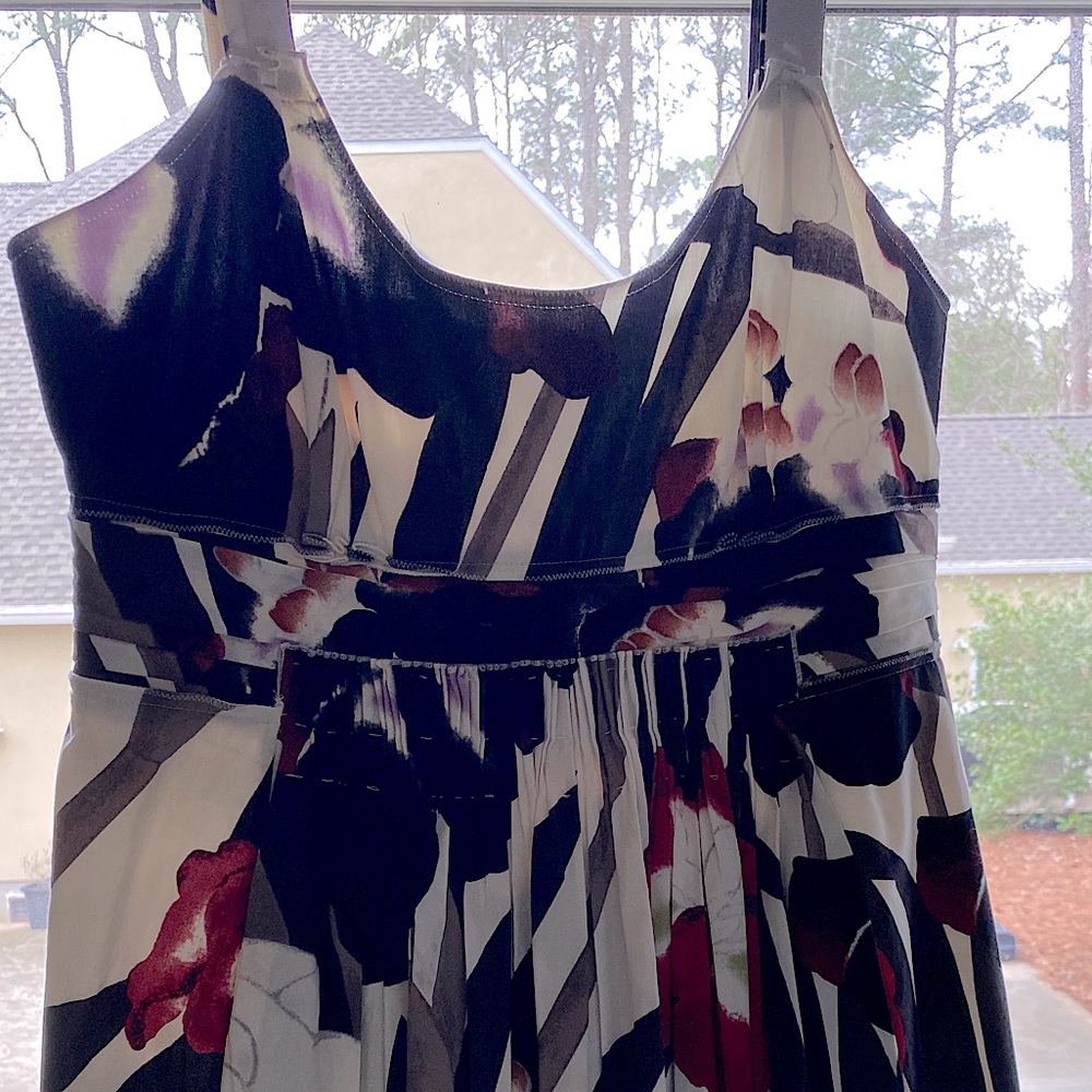 Elie Tahari Womens Zip Back Scoop Neck Pleated Abstract Midi Dress. Size 10/12 - Picture 5 of 12